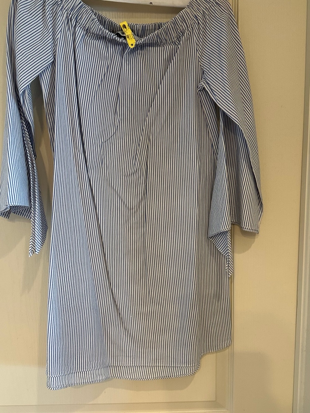 DO+BE Blue and White Striped Off-Shoulder Mini Dress